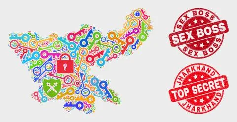 Composition of Shield Jharkhand State Map and Scratched Sex Boss Watermark Stock Illustration