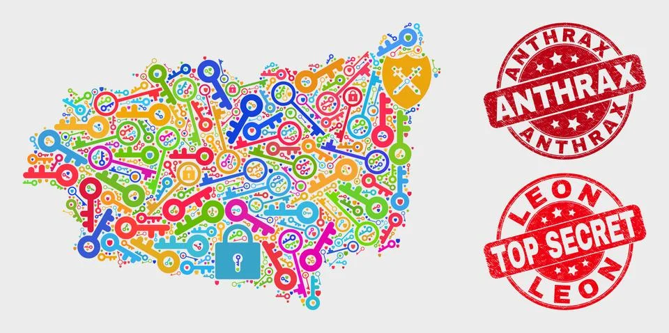 Composition of Shield Leon Province Map and Distress Anthrax Watermark イラスト素材