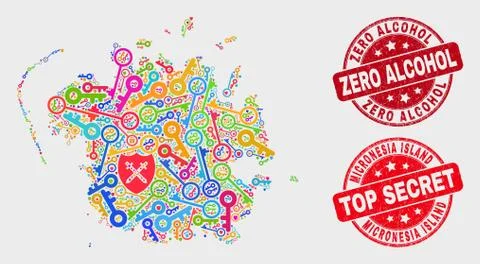 Composition of Shield Micronesia Island Map and Scratched Zero Alcohol Stamp Ilustração Stock