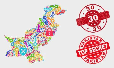 Composition of Shield Pakistan Map and Grunge 30 Seal Stock Illustration