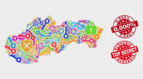 Composition of Shield Slovakia Map and Grunge 0.000% Stamp Seal Illustration