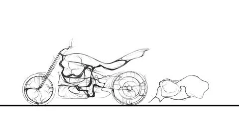 Composition of a sideways motorcycle made of wavy lines along the contour of  Stock Illustration