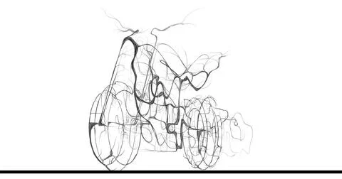 Composition of a sideways motorcycle made of wavy lines along the contour of  Stock Illustration