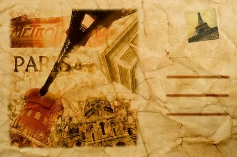 Composition simulating a vintage postcard of paris, france Stock Illustration