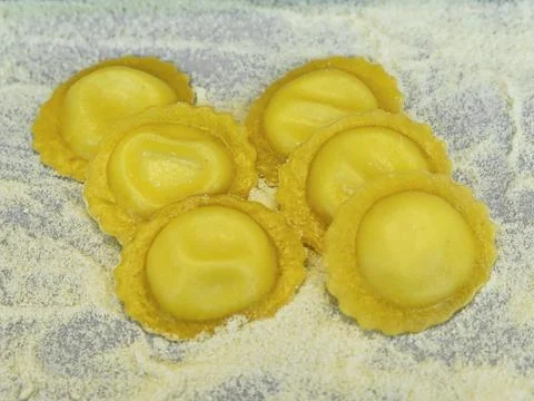 Composition of six handmade ravioli Stock Photos