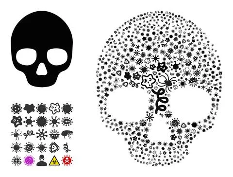 Composition Skull Icon of Flu Pathogens Stock Illustration