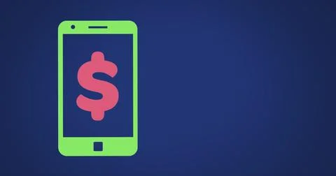 Composition of smartphone with dollar symbol on blue background with copy space 库存插图