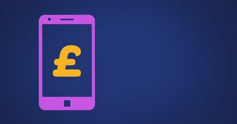 Composition of smartphone with pound symbol on blue background with copy space Ilustração Stock
