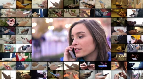 Composition- smiling young woman talking by mobile Video stock 67520553