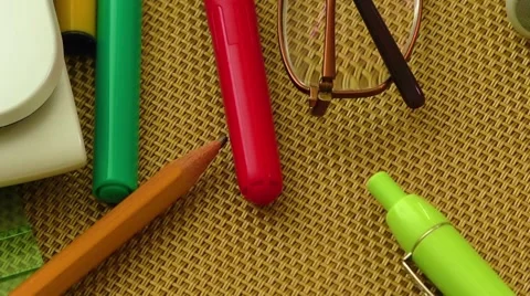 Composition of some office equipments on a desk Stock Footage 66680502