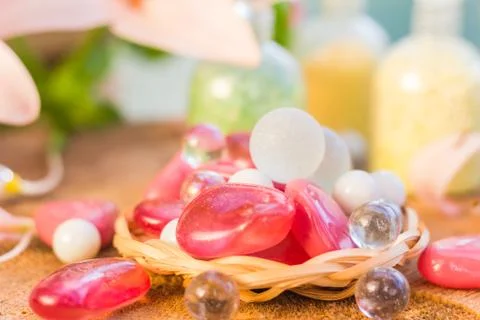 Composition spa bathing salts natural flavors Foto stock