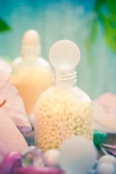 Composition spa bathing salts natural flavors Stock Photos