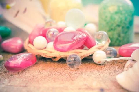 Composition spa bathing salts natural flavors Stock Photos
