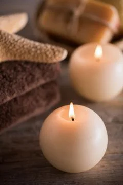 Composition of spa setting on a wooden table Stock Photos
