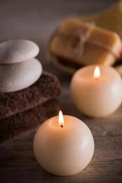 Composition of spa setting on a wooden table Stock Photos