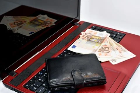 Composition of spending money in internet. Stock Photos