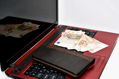 Composition of spending money in internet. Stock Photos
