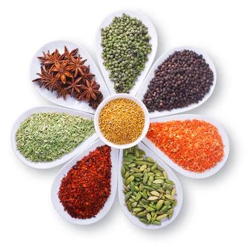 Composition of spices over white Stock Photos