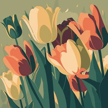 Composition of spring tulips in flat style Stock Illustration