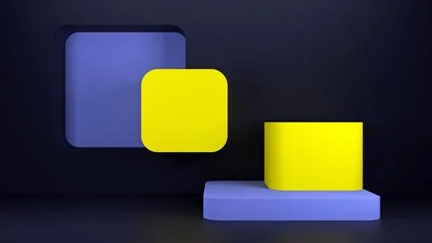 Composition square with rounded corners in the wall and pedestal Stock Illustration