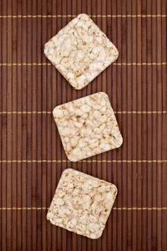 Composition of square three crunchy rye crispbreads Foto stock