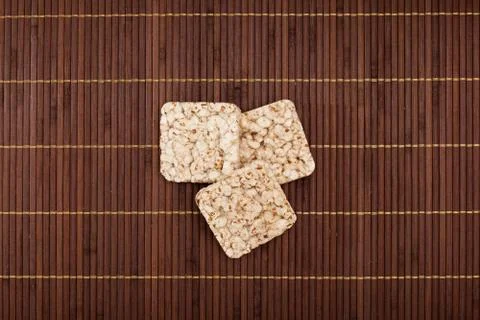 Composition of square three crunchy rye crispbreads Foto stock
