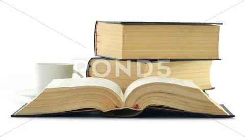 Composition with stack of books isolated on white Stock Photos