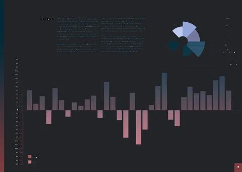 Composition of statistical graph information displayed on interface screen Illustrazione stock