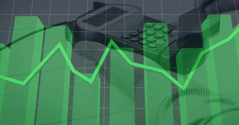 Composition of statistics and data over man paying with credit card over payment Stock Illustration
