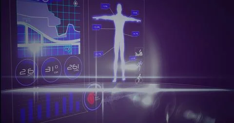Composition of statistics, human body and medical data processing on screen Stock-Illustration