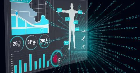 Composition of statistics, human body, binary coding and medical data processing イラスト素材