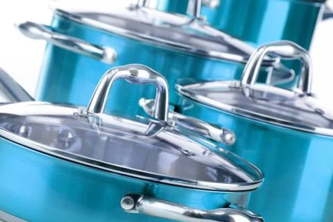Composition with steel pots. Stock Photos
