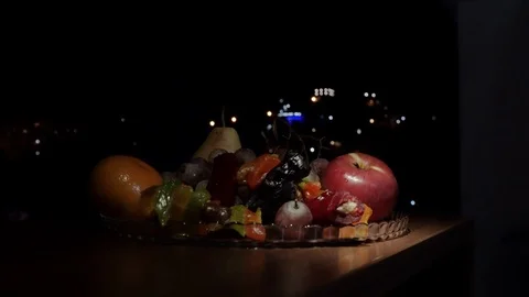 Composition of still life with fruit and churchkhela Video stock 97957666