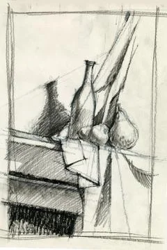 Composition still objects drawing black and white Stock Illustration