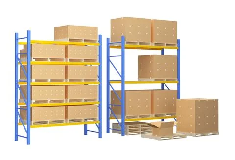 Composition with storage racks with boxes Stock Illustration
