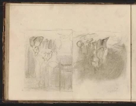 Composition studies with figures. Drawings in frames. Probably preliminary... Stock Photos