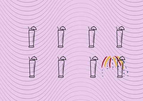 Composition of summer cocktails on waves patterned purple background Stock Photos