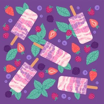 Composition of summer sweets of ice cream and berries Stock Illustration