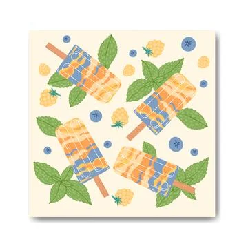 Composition of summer sweets of ice cream and berries Stock Illustration
