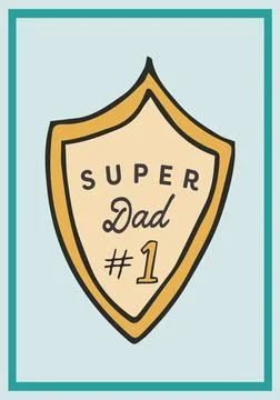 Composition of super dad text on badge over green background Illustrazione stock