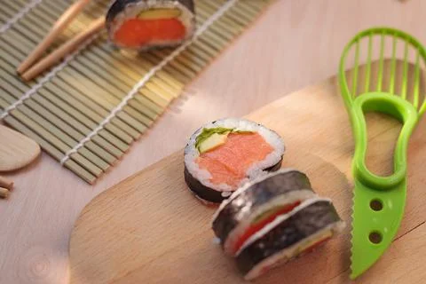 The composition of sushi, natural light. Appetizing colors. Foto stock