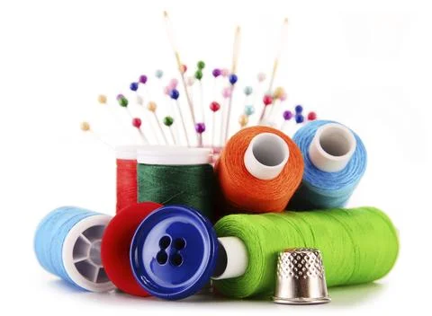 Composition with tailor threads isolated on white background Stock Photos
