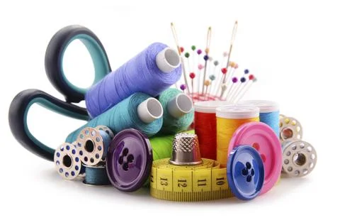 Composition with tailor threads isolated on white background Stock Photos