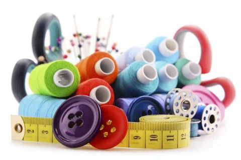 Composition with tailor threads isolated on white background Stock Photos