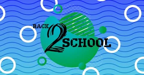 Composition of text back 2 school green segment over blue with waves and white Stock Illustration
