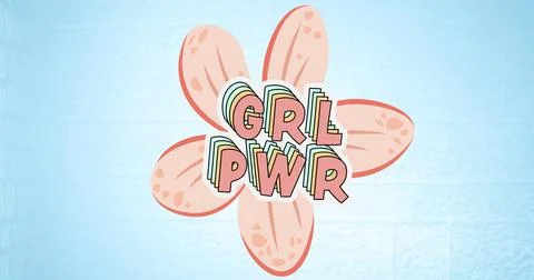 Composition of text girl power over flower Ilustração Stock