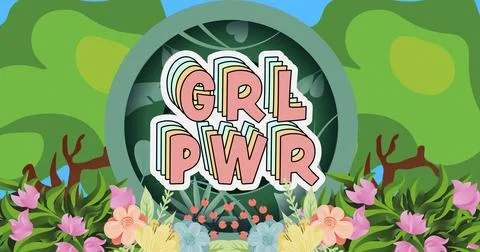 Composition of text girl power over forest Ilustração Stock