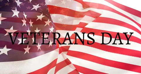 Composition of text veterans in black over billowing american flag Stock Illustration