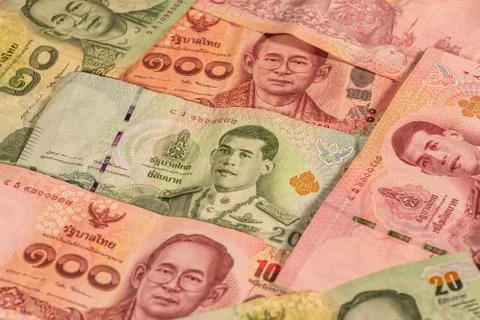A composition of Thai baht. THB banknotes Stock Photos