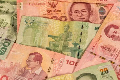 A composition of Thai baht. THB banknotes Stock Photos